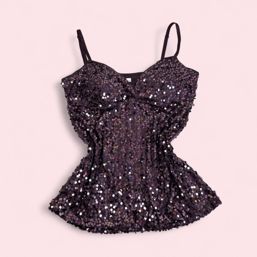 Vintage y2k Moa Moa dark purple fully sequins babydoll tank top